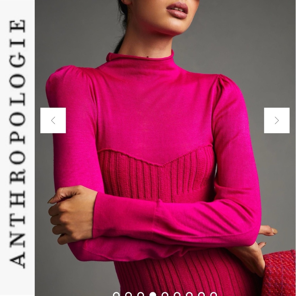 NEW Hot Pink Anthropologie Turtleneck Sweater Dress m - Picture 3 of 16